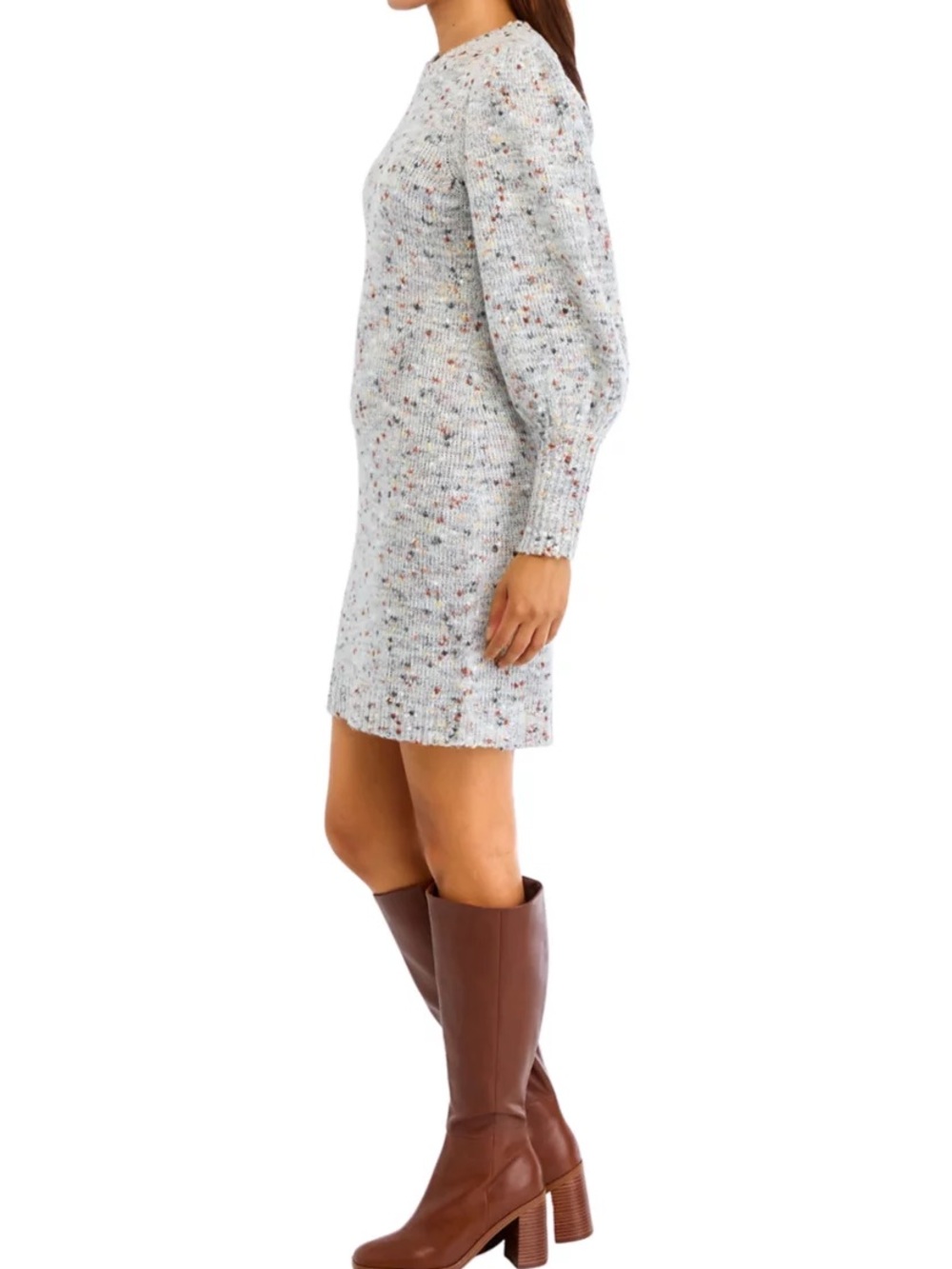 Maison Tara Women's Puff Sleeve Sweater Dress marled grey size medium